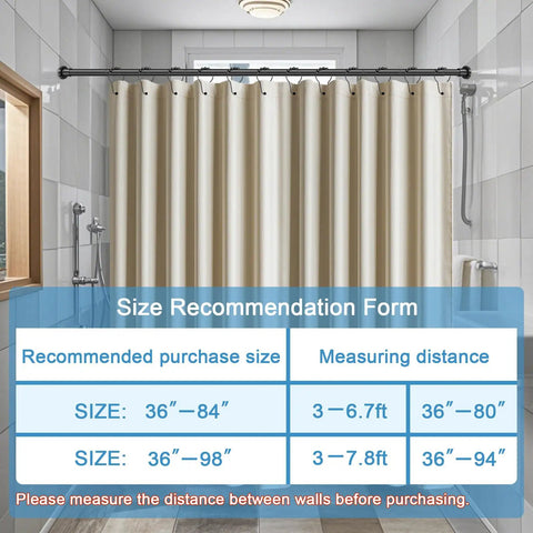 Black Adjustable Shower Curtain Rod 36 To 84 Inches Stainless Steel Non Rust Spring Tension in bathroom setting