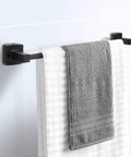 Matte Black 4 Piece Bathroom Hardware Set With 17 Inch Towel Bar, Towel Ring, Toilet Paper Holder And Wall Hook in use