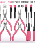 11 Piece Pink Womens Compact Crafts And Home DIY Tool Kit Set With Pliers Cutters And Precision Screwdrivers For Ladies