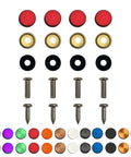 Badass Stainless Steel License Plate Screws With Twist On Red Caps All Weather Rust Protection For Cars Trucks And Suvs A Hot Upgrade For Your Rig Guaranteed Tight Fit And No Nonsense Durability - assorted screws and colored caps.