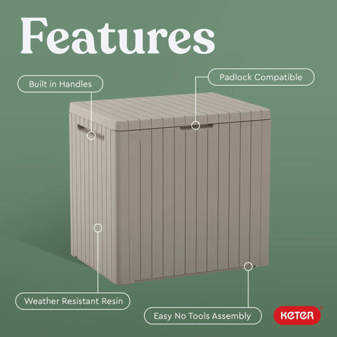 30 Gallon Resin Outdoor Storage Box And Patio Side Table For Pool And Garden Accessories Beige No-Brainer Storage