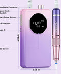 40,000 RPM Nail Drill For Pros With 30 Second Acrylic Removal And Low Noise Electric Nail File For Gel And Acrylic Nails Long Battery Life For All Day Mobile Salon Use In Gradient Purple, showing components and dimensions