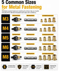 Rivet Nut Tool Kit for Carbon Steel M3 Through M8 with Drill Adapter and 5 Mandrel Heads plus Cr-Mo Steel Hex Drivers, All-In-One Rivet Nut Installation Set for Fast, Pro-Grade Repairs and Projects, M3-M8 sizes