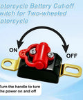 Heavy Duty Pure Copper Motorcycle Battery Cut Off Switch With 100A Breaker showing ON and OFF positions, ideal for two-wheeled motorcycles.