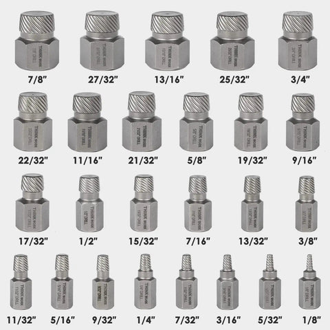 Pro Grade 25 Piece 3/8 Inch Drive Screw Extractor Set with sizes and multi-spline chrome molybdenum steel, for broken fasteners