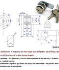 Grab This Heavy Duty Cash Box Cam Lock For Your POS Machine Drawer Or DIY Furniture Hardware Project illustration with dimensions and keys.