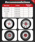 Installation guide for lug nuts showing torque and turns for 12x1.5 Lug Nuts Black 24 Pcs Closed End Bulge Acorn Style For Toyota