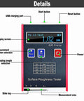 Portable Surface Roughness Tester Meter For Accurate Ra Rz Rq Rt Measurement with OLED display and measurement buttons visible