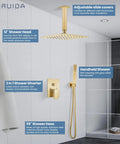 12 Inch Ceiling Shower System Brushed Nickel With Ultra Thin Square Rain Head And Handheld in modern bathroom setup