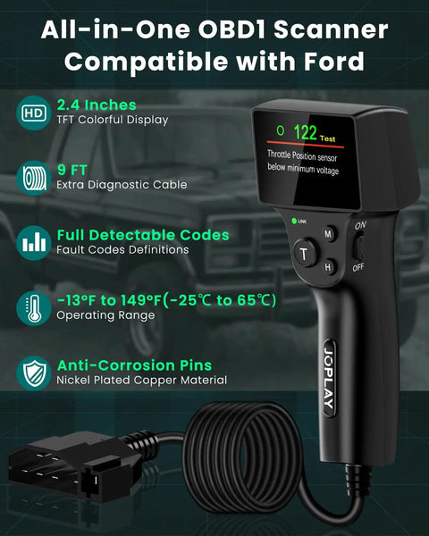 All In One OBD1 Code Reader For Ford Lincoln Mercury 1981 1995 With Built In Reinforced Pins And 9 Feet Cable Display