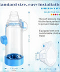 Inhaler Spacer For Adults And Kids NESSI OTC Spacer Green with airflow indicator and seal, size dimensions shown