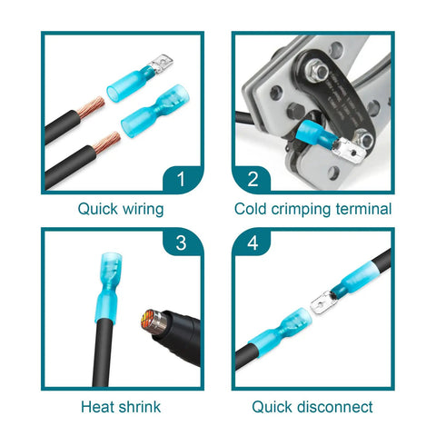 150 Piece Spade Connectors Set With Heat Shrink Terminals 22 To 10 AWG Copper Wire Connectors Male And Female Safe Seal Electrical Kit in use