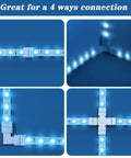 4 Pin LED Strip Connectors Set With Screw Clips Cuttable T L And X Shape PCBs For SMD 5050 10mm RGB LED Strips, blue lights