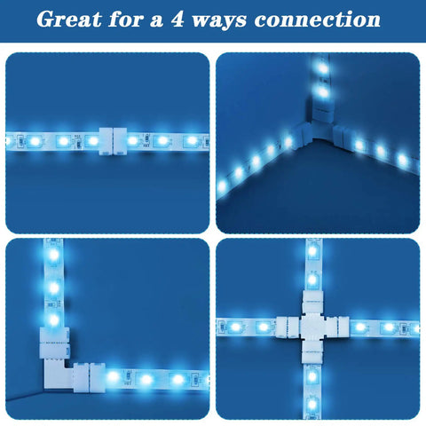 4 Pin LED Strip Connectors Set With Screw Clips Cuttable T L And X Shape PCBs For SMD 5050 10mm RGB LED Strips, blue lights