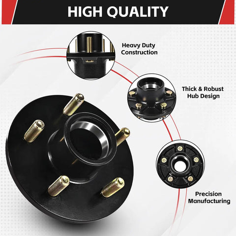 Heavy Duty 3500Lbs Trailer Hub Kit With 5 Bolt 4.5 Inch Hubs Premium 5 Lug Fits Spindles From 1 Inch Up To 1-3/8 Inch