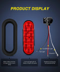 6 Inch Oval Red Beefy Bright LED Trailer Tail Lights 4 Pack With Flush Mount Grommets IP67 Waterproof Stop Turn Brake Modes