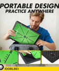 Person holding Portable Golf Hitting Mat With Real Time Swing Path Feedback, 16 By 12 Inch Practice Turf For Indoor Outdoor Use