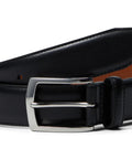 Mens Feather Edge Leather Belt Black with Brushed Nickel Buckle and Double Leather Keeper One and Three Eighths Inch Wide Durable Full Grain Leather for Dress or Casual Style Everyday Wear