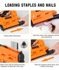 Loading process of Cordless 18 Gauge Brad Nailer and Staple Gun Kit for woodworking and DIY with battery, nails, staples included