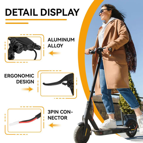 Left Brake Lever for Electric Scooters, Universal 3 Pin Female Plug Handbrake with waterproof aluminum alloy display and connection.