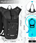 Hydration Backpack With 2L Leak-Proof Water Bladder, Ultra Lightweight Daypack For Rave, Cycling, Running, Hiking, And Climbing