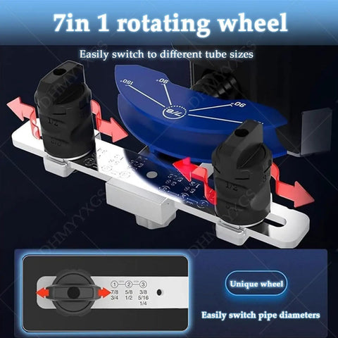 Knockout Cordless Tube Bender For Copper And Aluminum Tubing One Button HVAC Plumbing DIY Tool features a 7-in-1 rotating wheel for easy size adjustment.