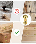 Hella Durable Gold Brass Decorative Screws With Rust Resistant Caps For Super Easy Furniture Upholstery and Mirror Mounting shown in various uses.