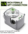 Water Pressure Switch For Well Pump Control 40 To 60 PSI Adjustable Low Pressure Cut Off with 1/4 Inch Female NPT.