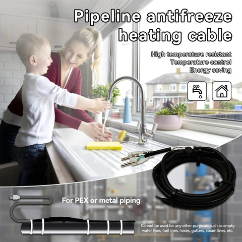 Plug In Pipe Heating Cable With Built In Thermostat For Outdoor Water Pipes No Fuss Anti Freeze Kit Self Regulating And Energy Saving 100 To 120V 11.8 Feet coiled on counter
