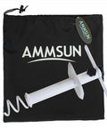 Heavy Duty Beach Umbrella Sand Anchor Ground Screw Auger With Carry Bag Universal Fit For High Winds And Sun Protection Keeps Umbrella From Blowing Away Metal Construction White next to branded carry bag.