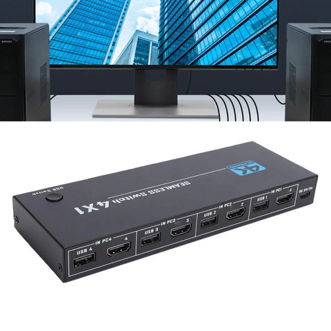 Boss Level 8K 60Hz KVM Switch For PC Laptop And Gaming Console Monitor 4 Port USB HDMI with USB ports and HDMI inputs.