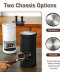 Total Game Changer 58mm Electric Coffee Tamper Featuring Automatic Espresso Press and 1200N Touchscreen Control Stainless Steel Tamping Base with white and black chassis options.