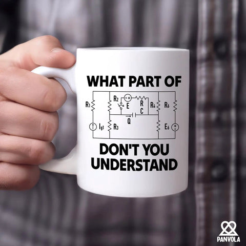 Person holding a funny sarcastic electrical engineering gift ceramic mug 11 Oz white novelty drinkware for electrical engineers students and teachers dope coffee cup for desk side coffee breaks.