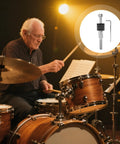 Premium Threaded Cymbal Stacker Mount Boom Arm With Sleeve Clutch For Electronic Drum Set shown with drummer and drum set.