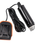 Skip The Cord Hassle With This Heavy Duty Cordless Submersible Sump Pump delivering 500 GPH Flow and 16 Feet Of Lift to Clear Pool Covers Basements And Ponds Fast With Built In Sediment Filter, showing pump and charger.