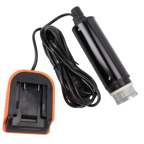 Skip The Cord Hassle With This Heavy Duty Cordless Submersible Sump Pump delivering 500 GPH Flow and 16 Feet Of Lift to Clear Pool Covers Basements And Ponds Fast With Built In Sediment Filter, showing pump and charger.
