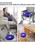 Tailbone Pain Relief Butt Round Pillow Inflatable Air Cushion With Flocked Fabric Water Resistant Portable in various seating situations