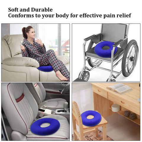 Tailbone Pain Relief Butt Round Pillow Inflatable Air Cushion With Flocked Fabric Water Resistant Portable in various seating situations
