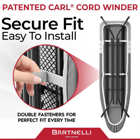 Ironing Board Cover and Pad 54x15 Replacement With Park Zone And Turbo Zone, secure fit with patented cord winder, close-up