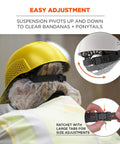 Side view of vented hard shell bump cap with suspension for lightweight head protection, durable polyethylene exterior with vents