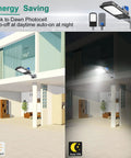 Outdoor scene with 35W LED Outdoor Street Light with Dusk to Dawn Photocell 5400 Lumens 6000K illuminating a yard façade.