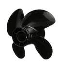 Four Blade Aluminum Propeller 14 Inch Diameter 23 Inch Pitch Right Hand Rotation For 90 To 115 HP Command Thrust And 150 To 300 HP Mercury MerCruiser Engines With Aggressive Cup And High Rake Design For Tenacious Gripping Performance in black finish