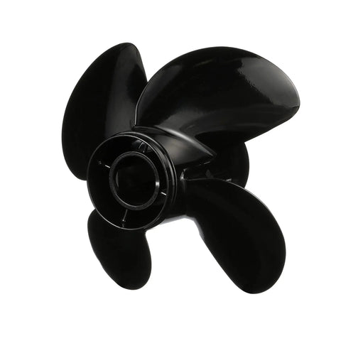 Four Blade Aluminum Propeller 14 Inch Diameter 23 Inch Pitch Right Hand Rotation For 90 To 115 HP Command Thrust And 150 To 300 HP Mercury MerCruiser Engines With Aggressive Cup And High Rake Design For Tenacious Gripping Performance in black finish