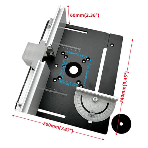 Top Shelf Aluminum Router Table Insert Plate With Butter Smooth Flip Chip Action For Weekend Warrior Projects And Pro Level Woodworking Benches Knockout Black Finish Zero Hassle Mounting, dimensions shown.