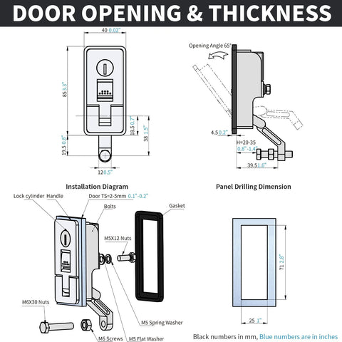 Loclink compression latch lock, 2-pack, marine-grade zinc alloy; front and side views with installation diagram