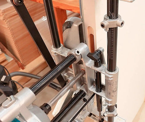 Close-up of Portable Lock Mortiser Machine For Wooden Doors Pro Grade On Site And Workshop Use 1100W Delivers Precise Fast And Clean Lock Mortising For Easy Door Installations.
