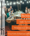 Outdoor String Light Pole With 5 Prong Fork Steel Pole for patio gatherings, showing an easy setup three-section design.