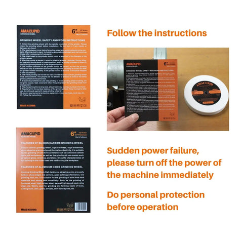 Instructions for Heavy Duty 6 Inch Bench Grinder Wheels 80 Grit White Aluminum Oxide Vitrified Ceramic Stones usage and safety.