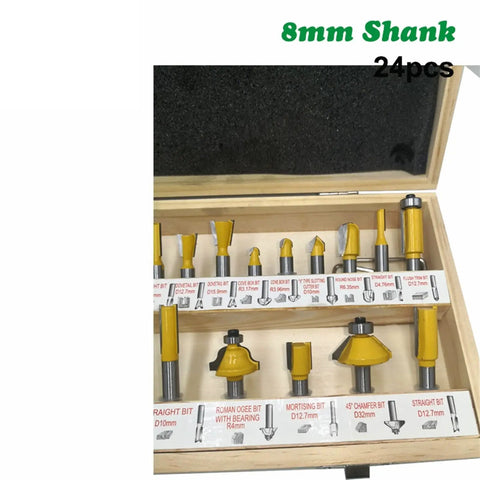 Professional 24 Piece Router Bit Set With 8Mm Shank And Carbide Tips for Killer Precision Woodworking in storage box.