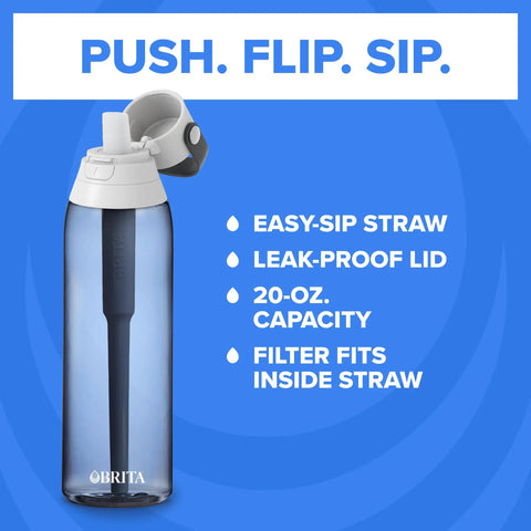 Hard Sided BPA Free Filtering Water Bottle With Premium Filter 26 Oz On The Go Hydration bottle with easy-sip straw.